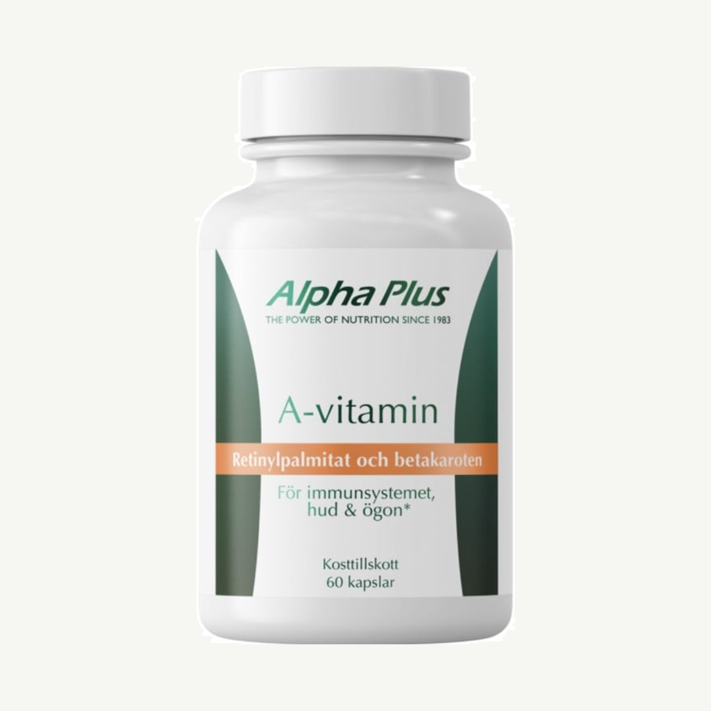 Förpackningen till Alpha Plus A-vitamin 60 kapslar