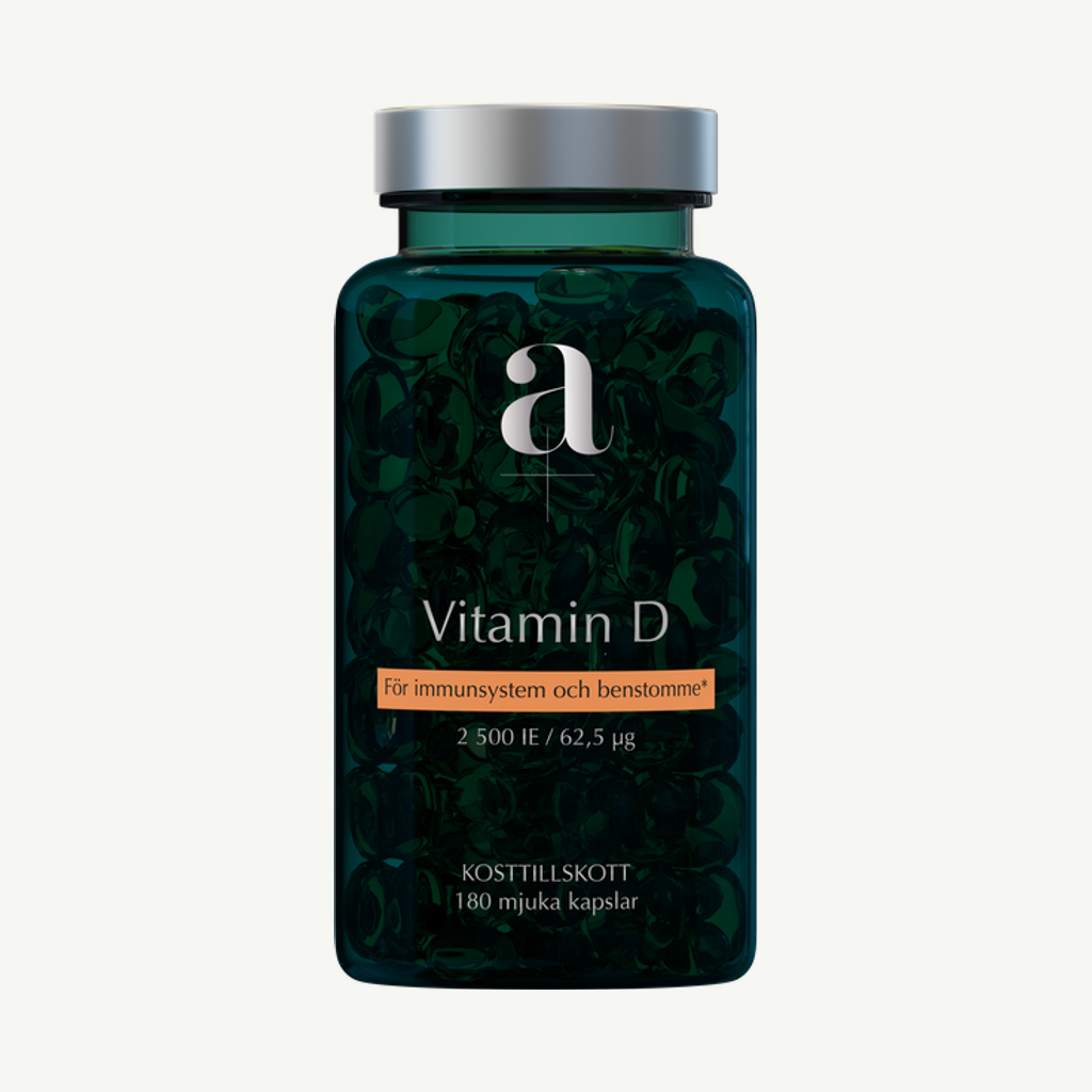 Förpackningen till A+ Vitamin D 2500IE 180 mjuka kapslar
