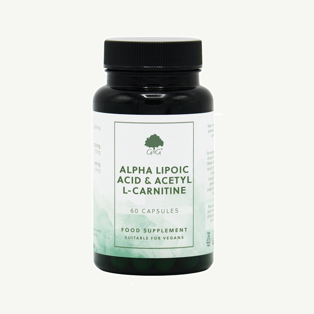 Förpackningen till G&G Alpha Lipoic Acid & Acetyl L-Carnitine 60 kapslar