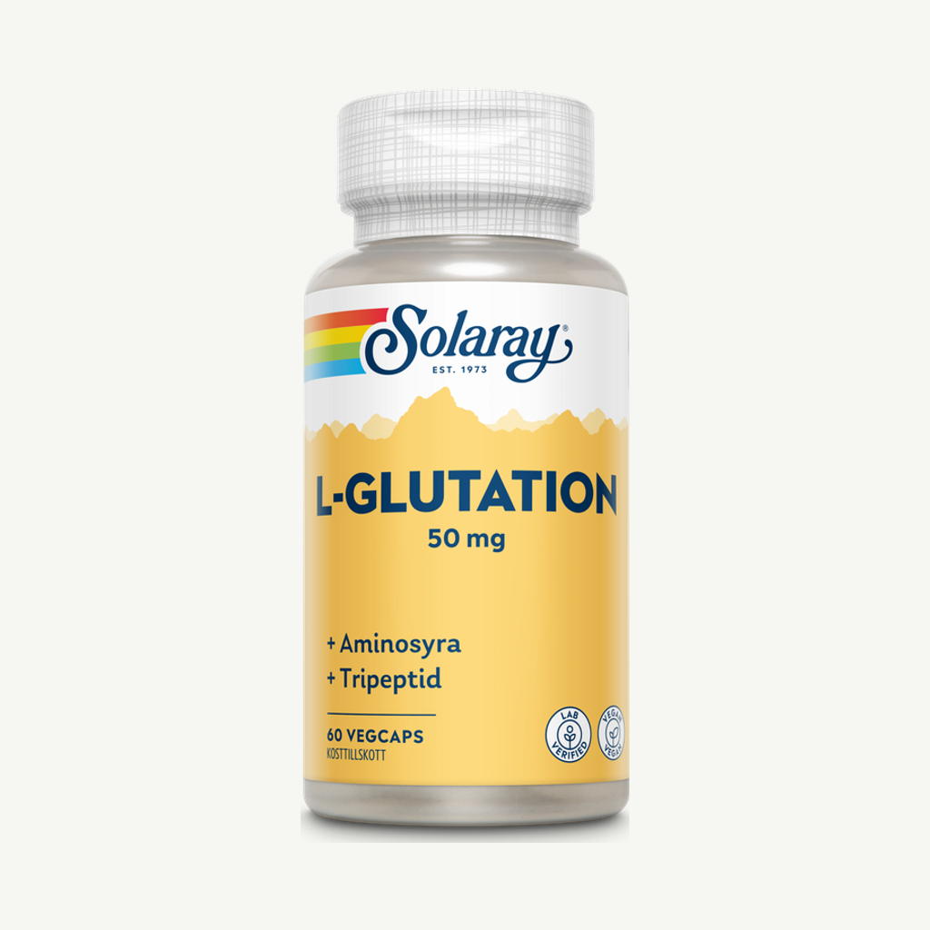 Förpackningen till Solaray L-glutation 60 kapslar