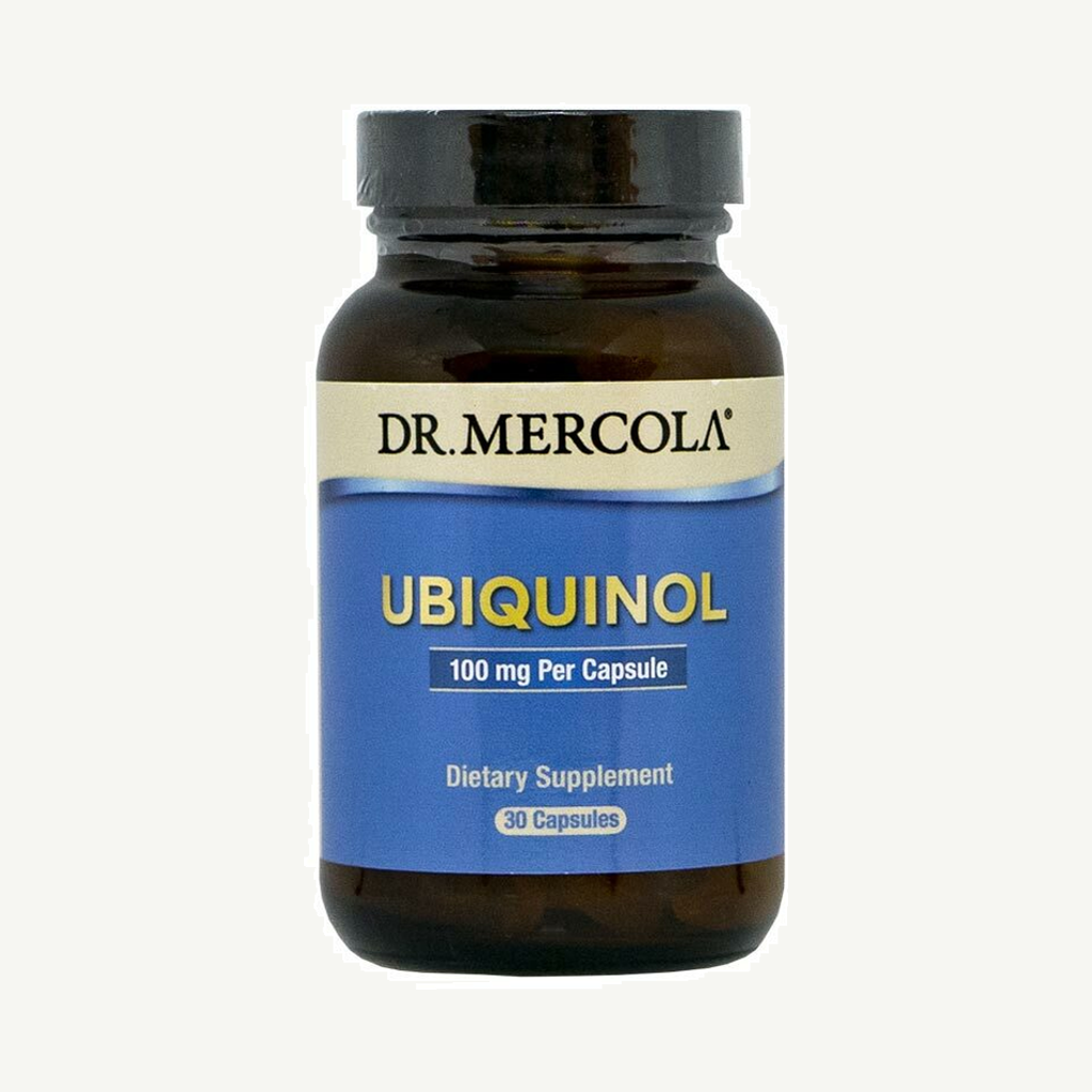 Förpackningen till DR.MERCOLA Ubiquinol 100 mg 30 kapslar