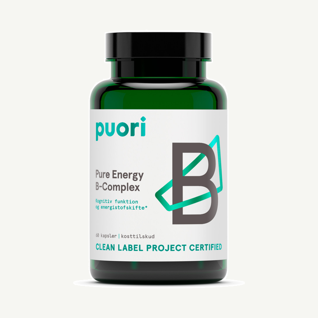 Förpackningen till Puori Pure Energy B-Complex 60 kapslar