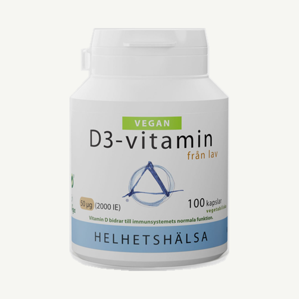 Förpackningen till D3-vitamin 50 µg Vegan, 100 kapslar