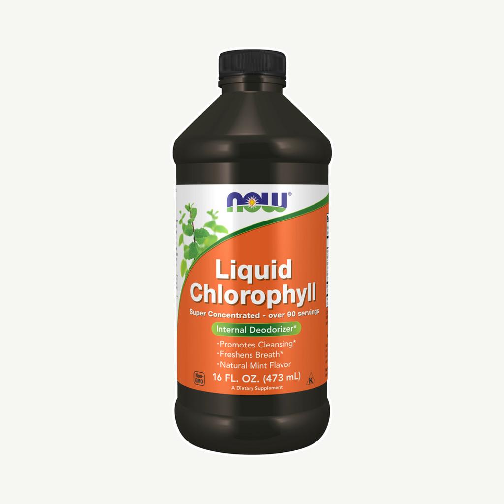 Förpackningen till NOW Liquid Chlorophyll 473 ml