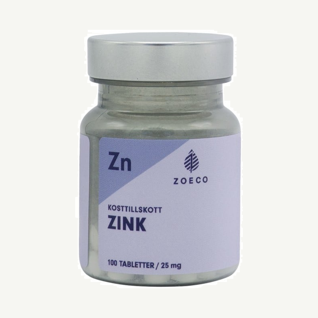 Förpackningen till Zoeco Zink 25 mg 100 tabletter