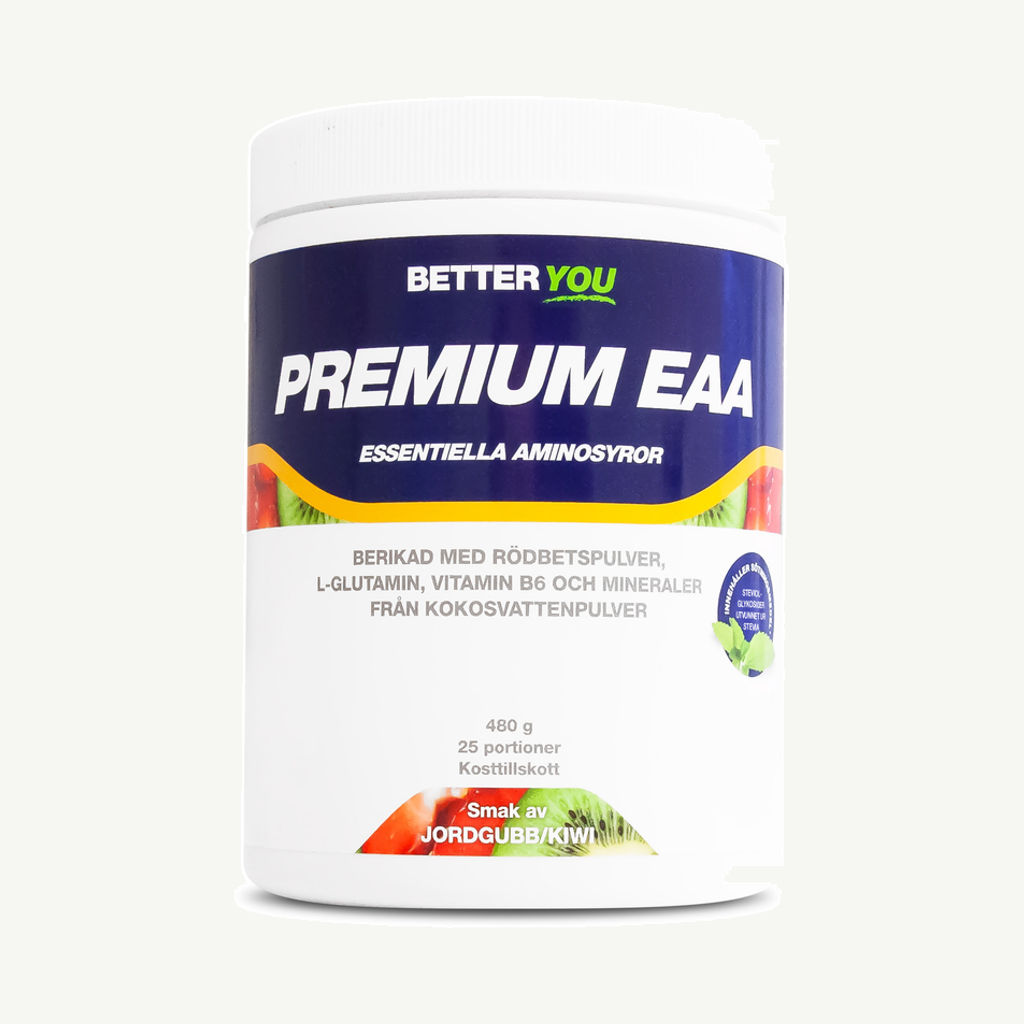 Förpackningen till Better You Premium EAA Jordgubb & Kiwi 480 g