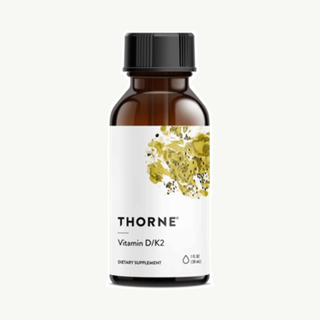 Förpackningen till Thorne Vitamin D+K2 30 ml