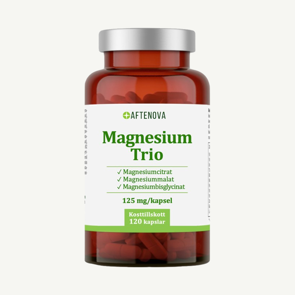 Förpackningen till AfteNova Magnesium Trio 125 mg 120 kapslar