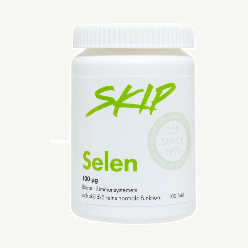 Förpackningen till Skip Selen 100 mcg 100 tabletter