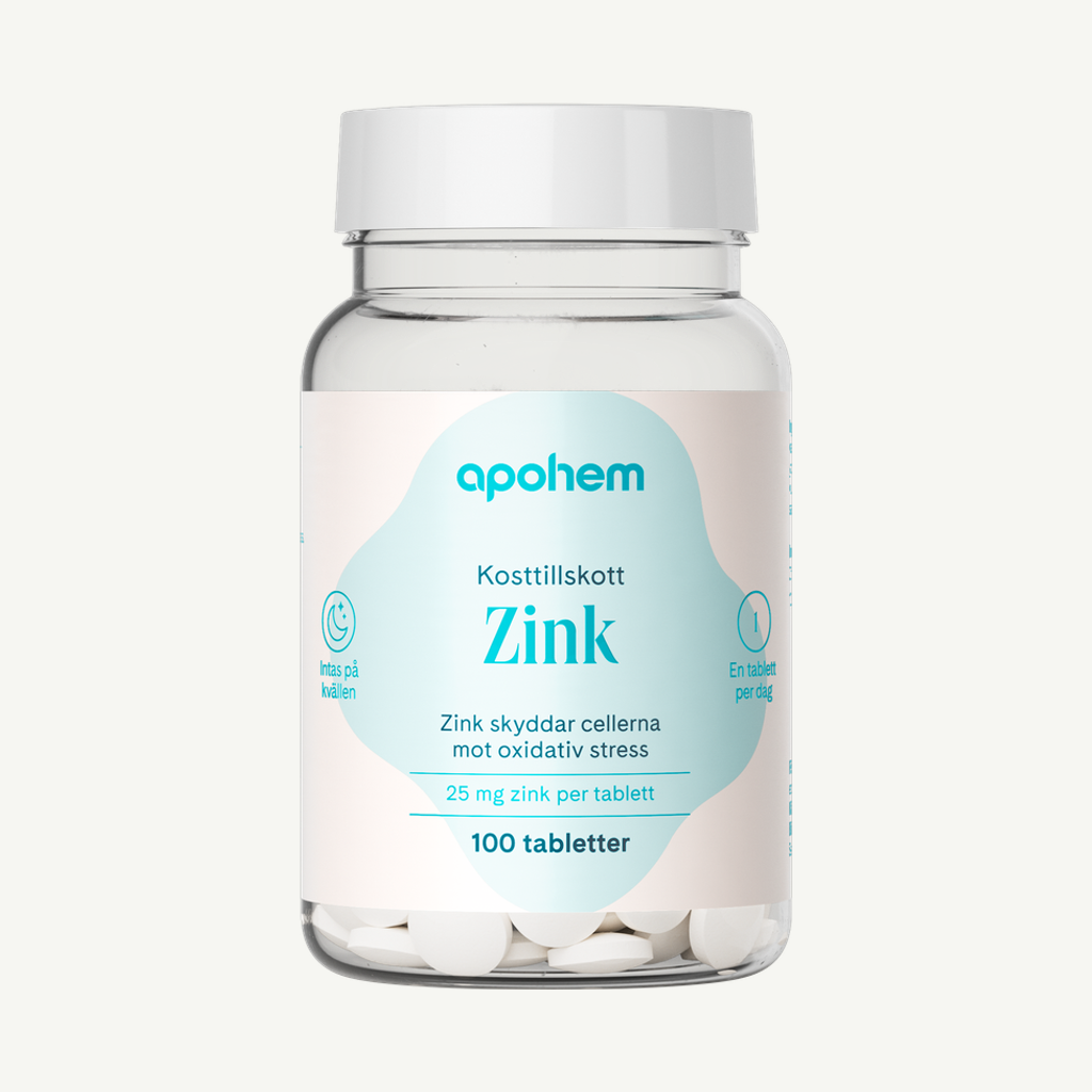 Förpackningen till Apohem Zink 25 mg 100 tabletter