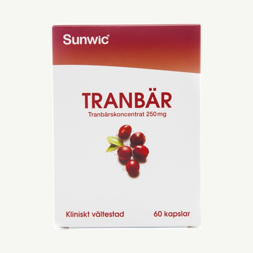 Förpackningen till Sunwic Tranbär 60 kapslar