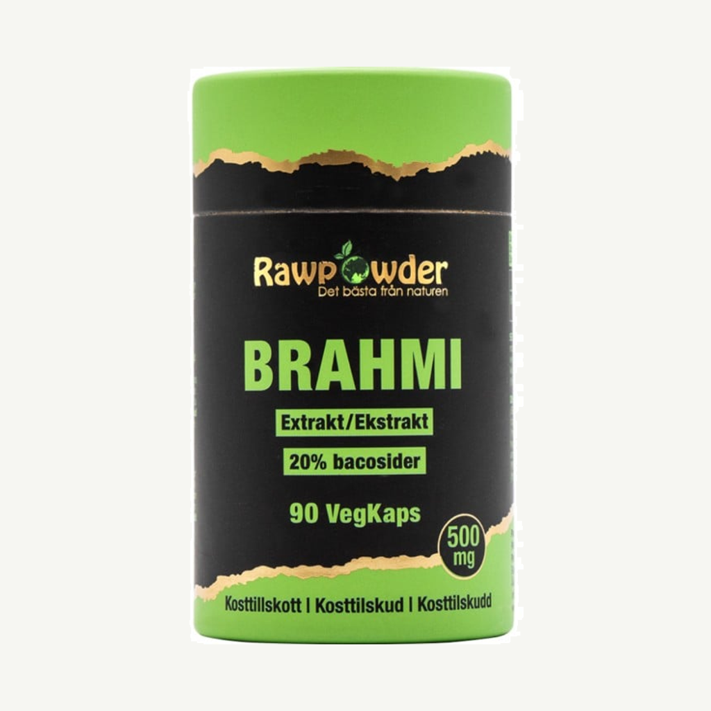 Förpackningen till Rawpowder Brahmi Extrakt 500mg 90 kapslar