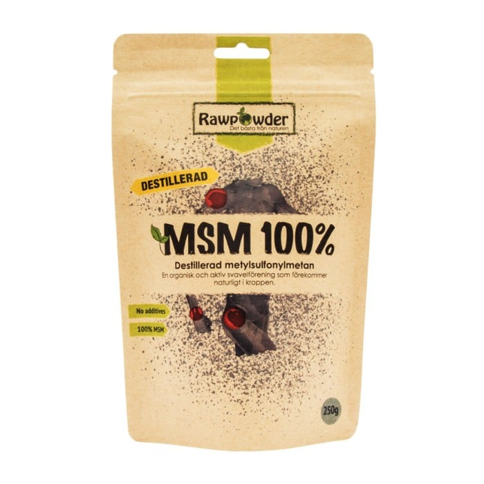 Förpackningen till Rawpowder MSM destillerad 250 g