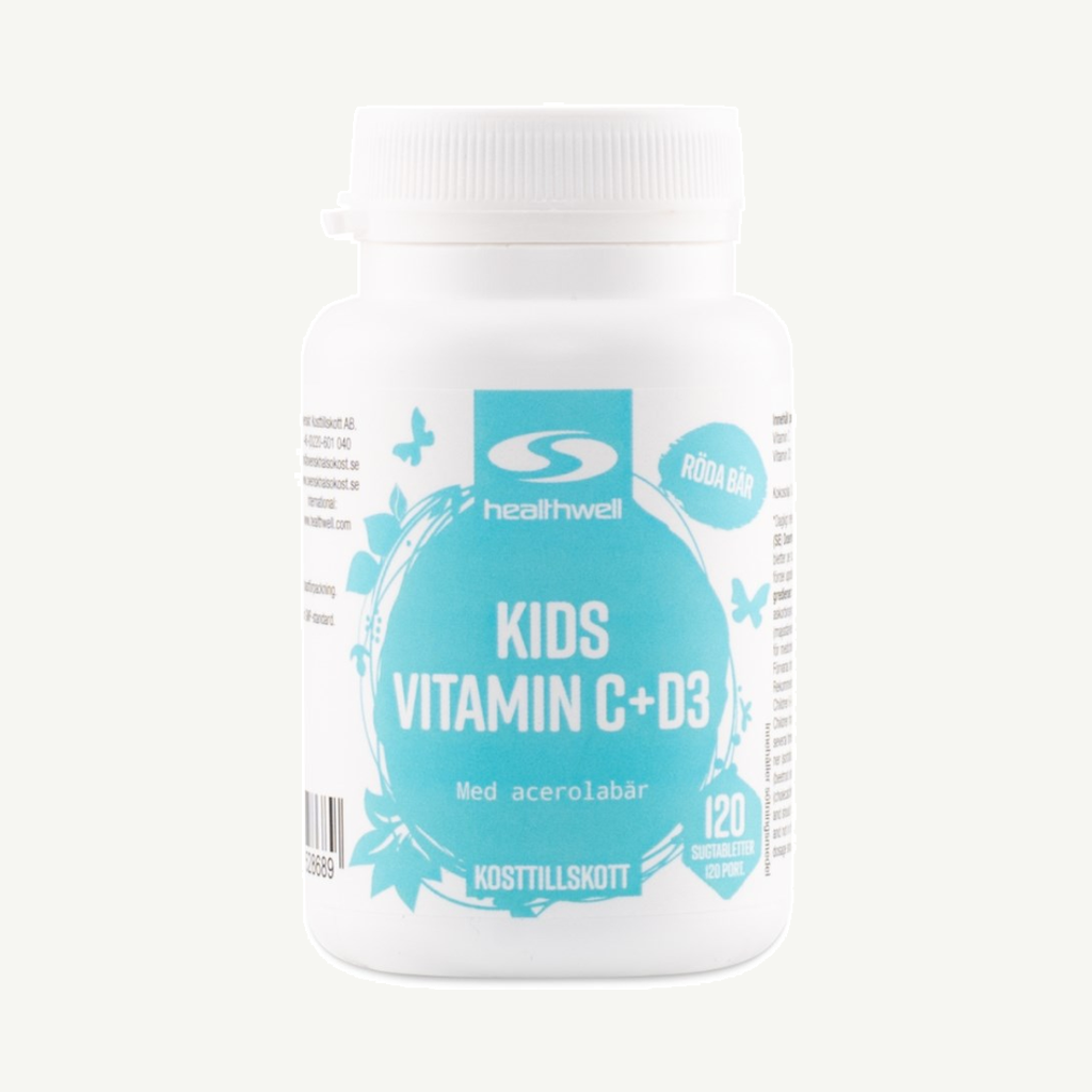 Förpackningen till Healthwell Kids Vitamin C+D3
