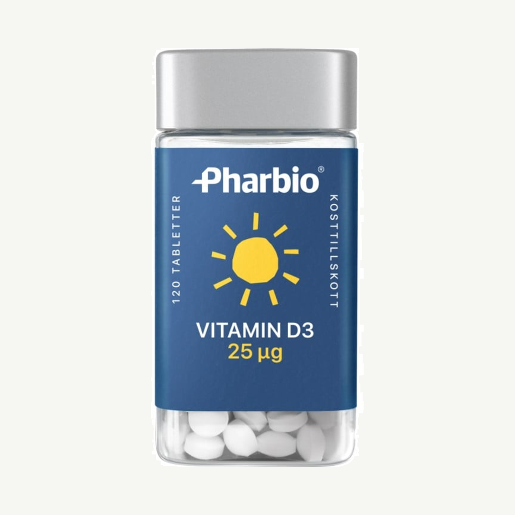 Förpackningen till Pharbio Vitamin D3 25 µg 120 tabletter