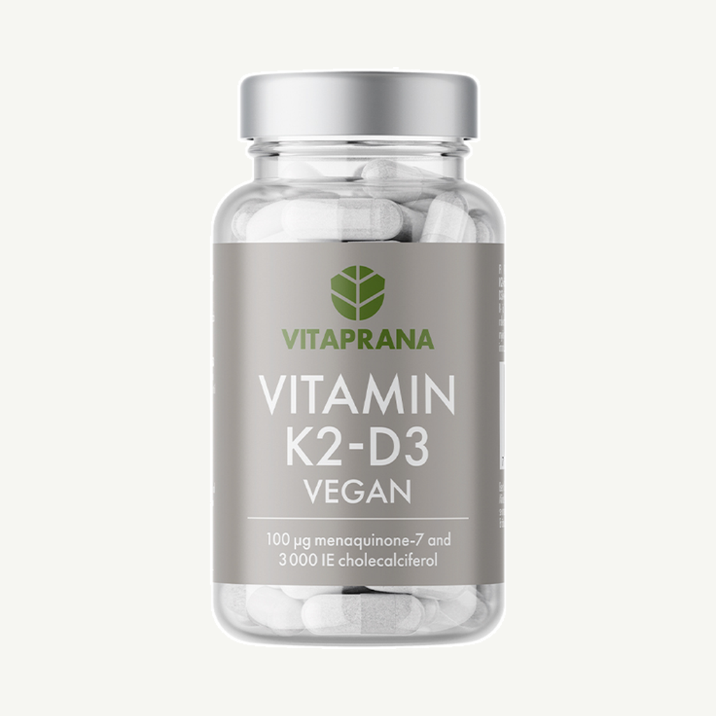 Förpackningen till Vitaprana Vitamin K2+D3 Vegan 110 kapslar