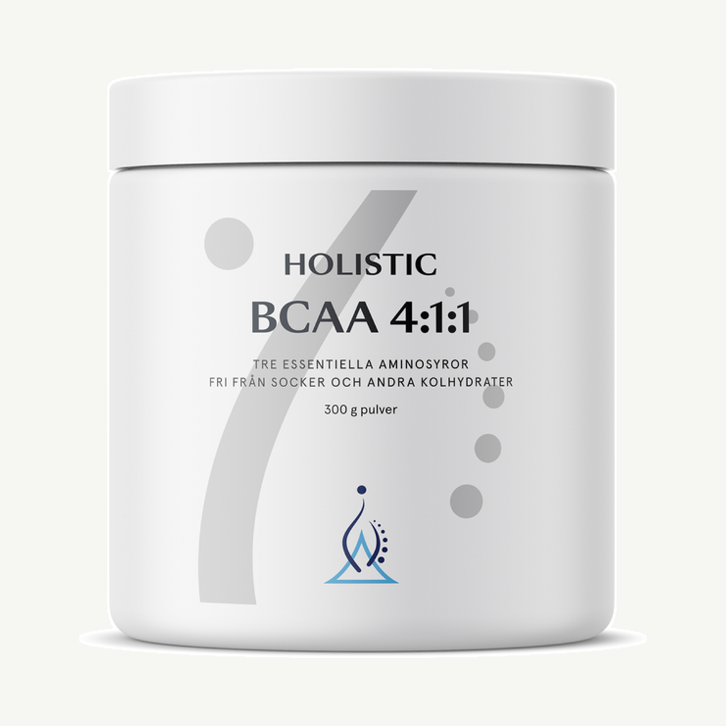 Förpackningen till Holistic BCAA 4:1:1 Aminosyror 300 g