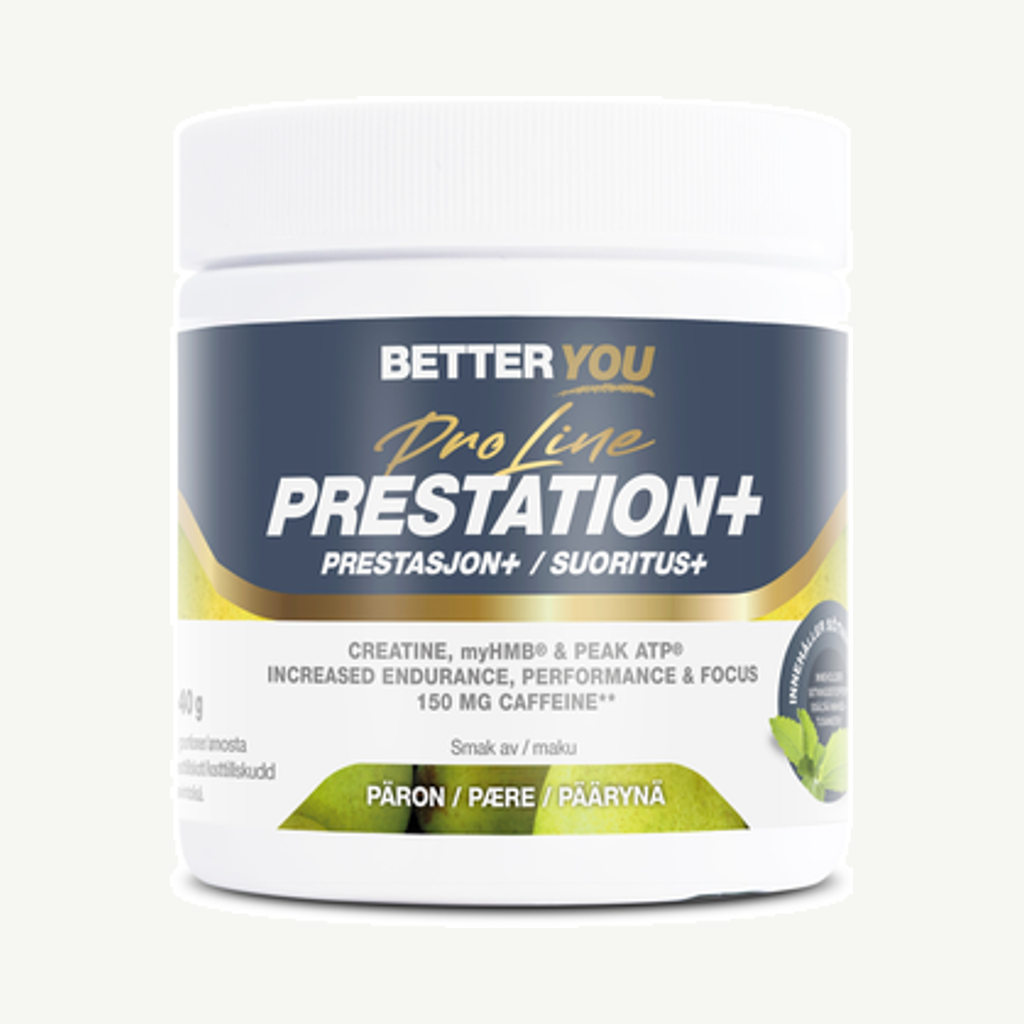 Förpackningen till Prestation Plus Päron 140g
