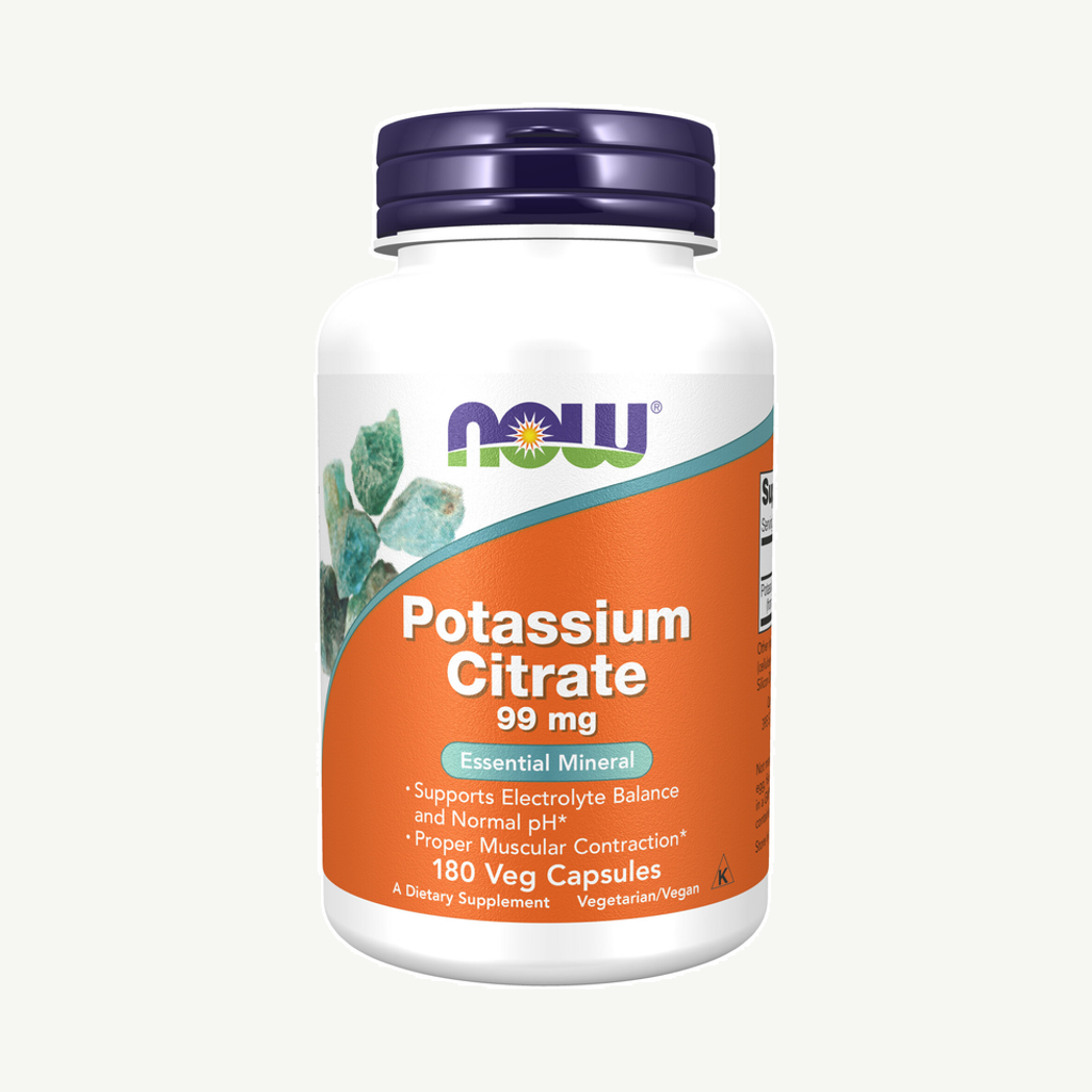 Förpackningen till NOW Potassium Citrate 180 kapslar