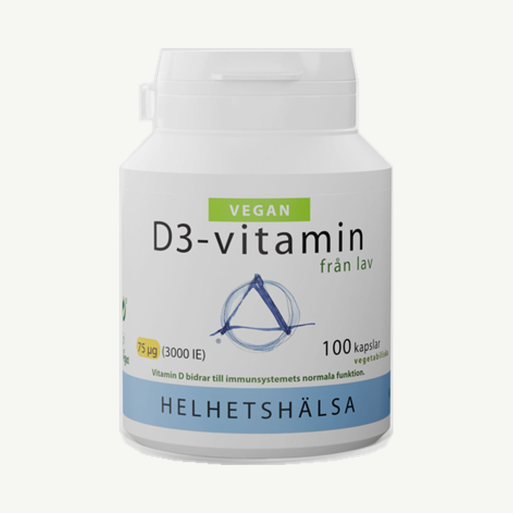 Förpackningen till D3-vitamin 75 µg Vegan, 100 kapslar