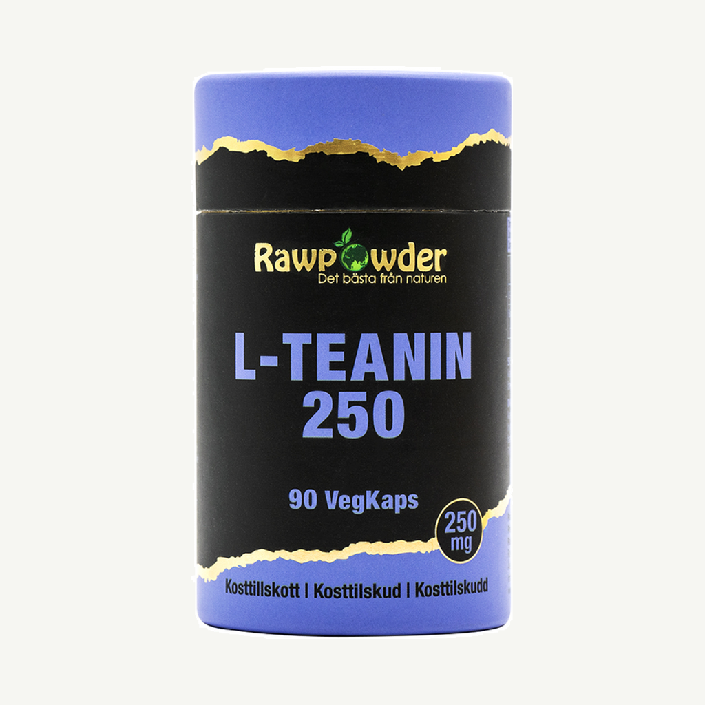 Förpackningen till Rawpowder L-Teanin 250 mg 90 kapslar