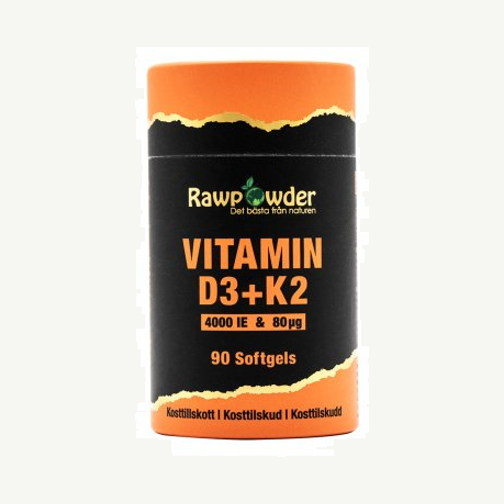 Förpackningen till Vitamin D3 4000 IE + K2 80μg 90 Softgels