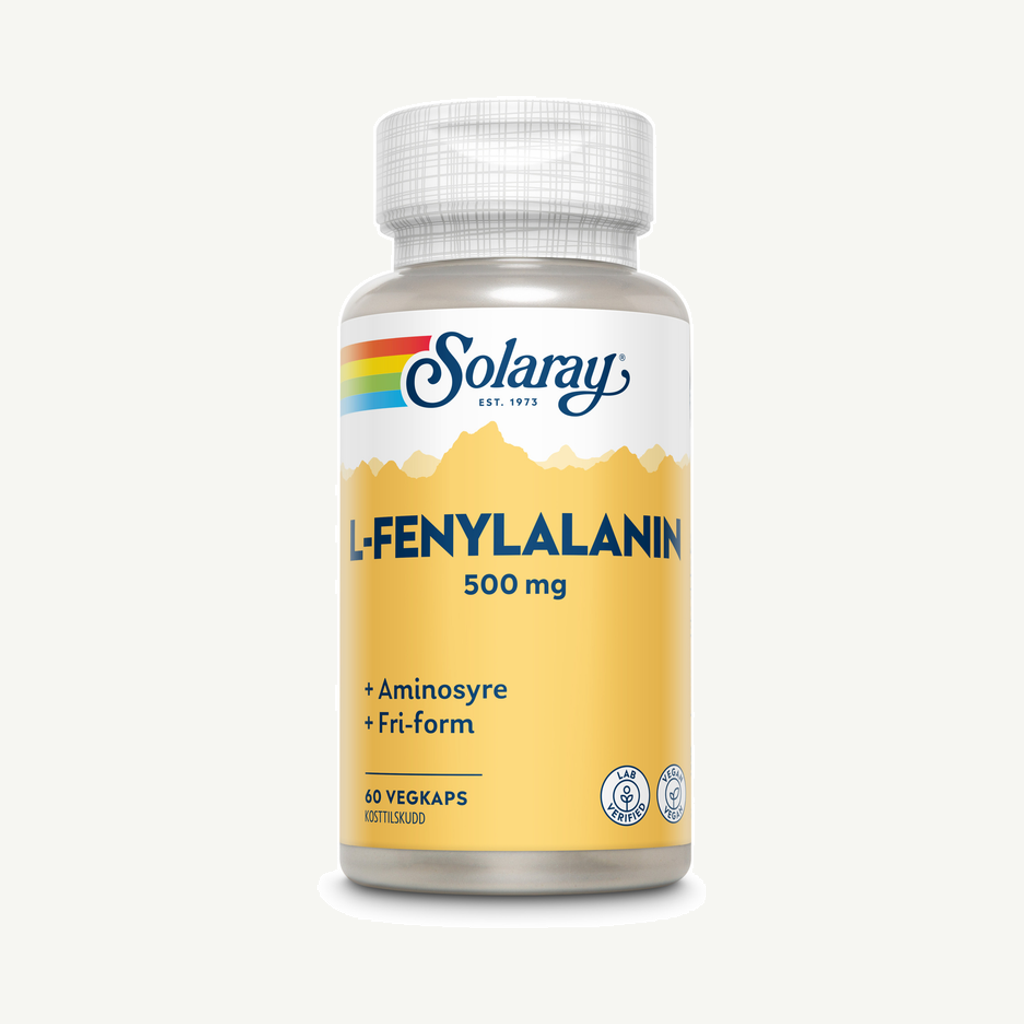 Förpackningen till Solaray L-Fenylalanin 60 kapslar