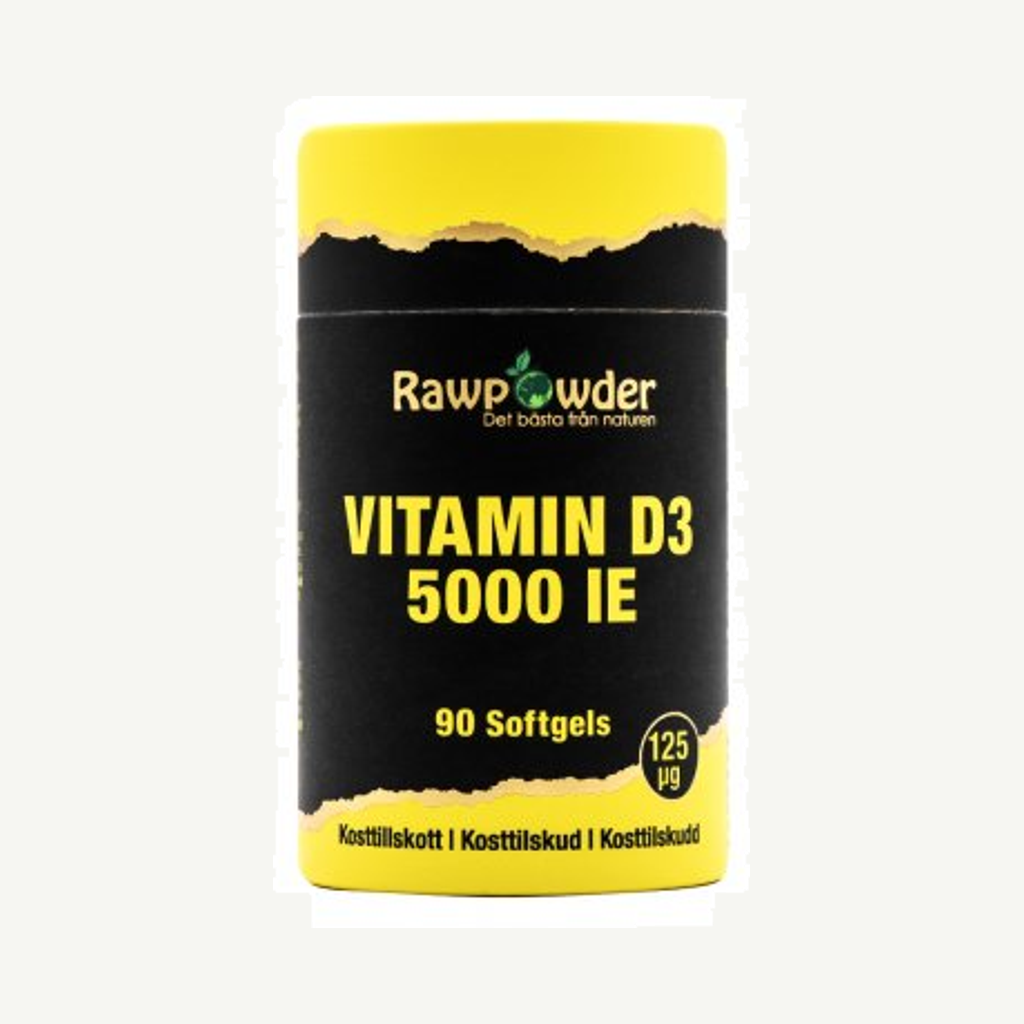 Förpackningen till Vitamin D3 5000 IE 90 Softgels