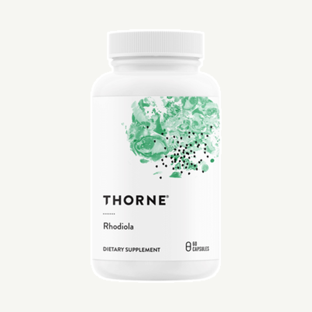 Förpackningen till Thorne Rhodiola rosea 60 kapslar