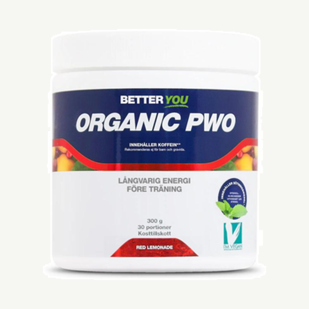 Förpackningen till Organic PWO Red Lemonade 300g