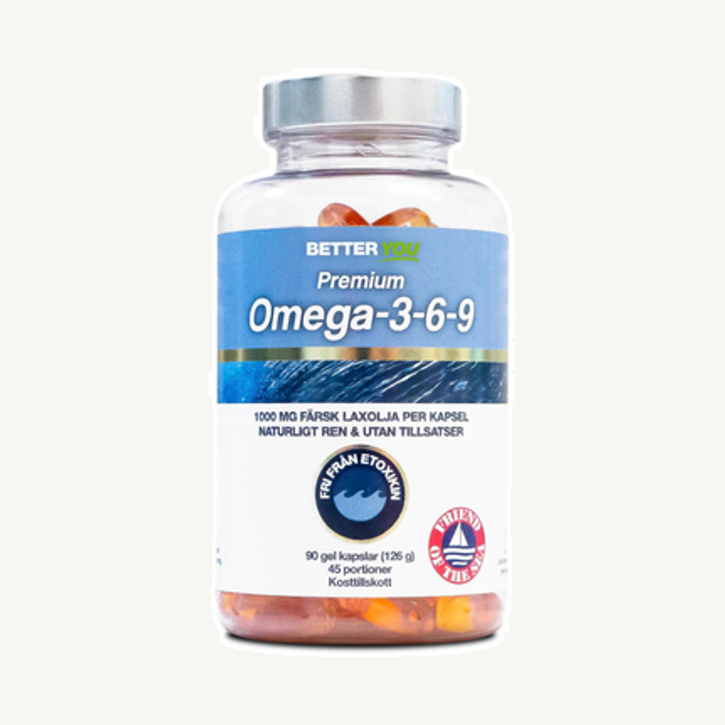 Förpackningen till Premium Omega-3-6-9 90k