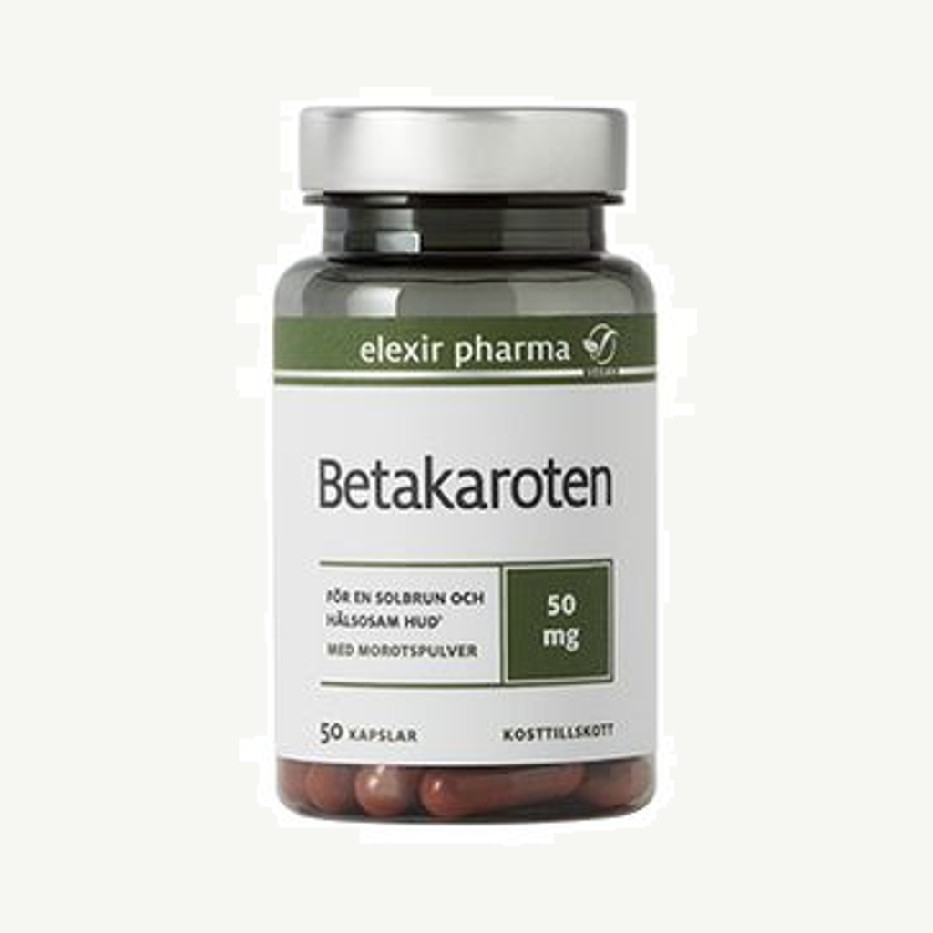 Förpackningen till Betakaroten 50 mg 50 kapslar