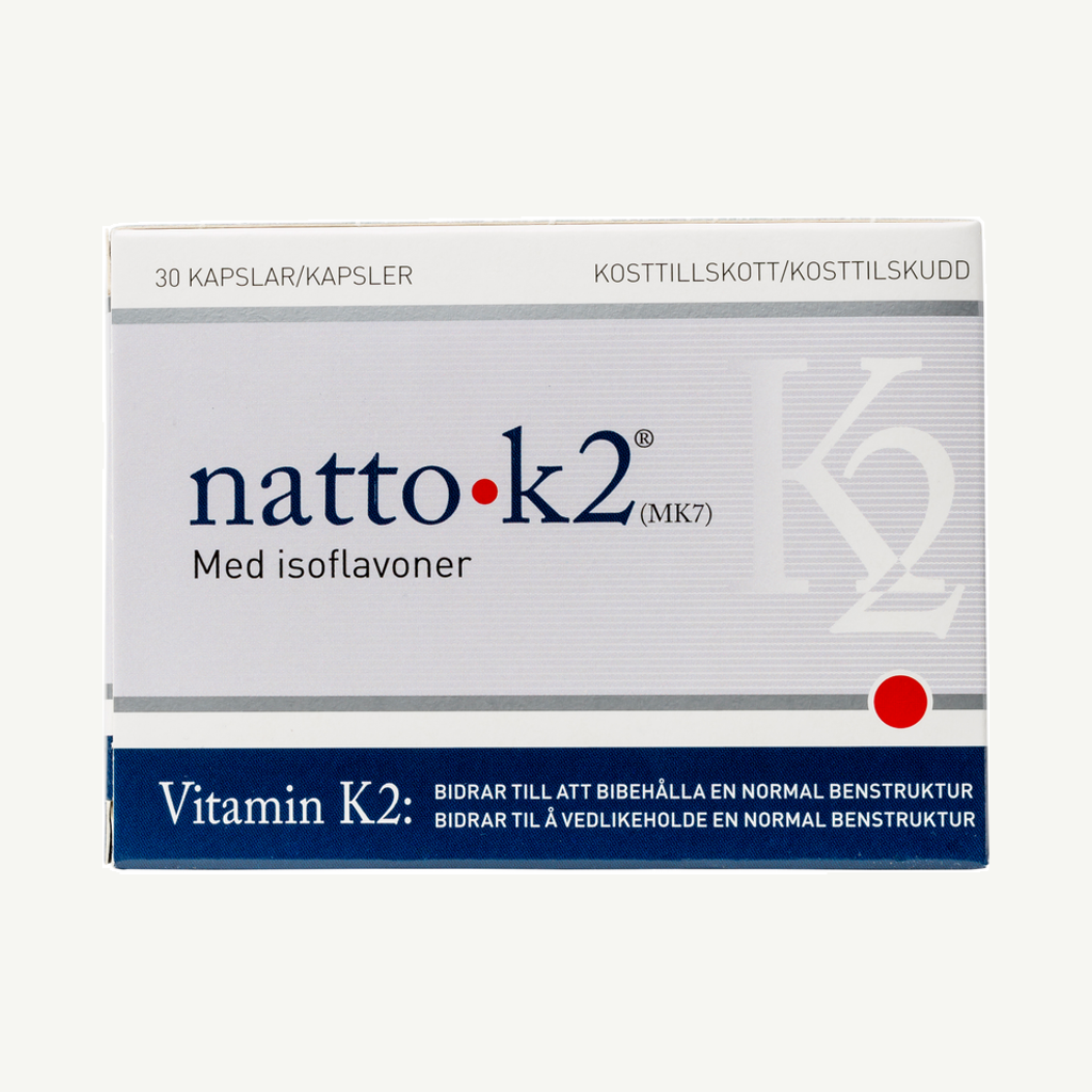 Förpackningen till natto k2 Vitamin K2 Med Isoflavoner 30 kapslar