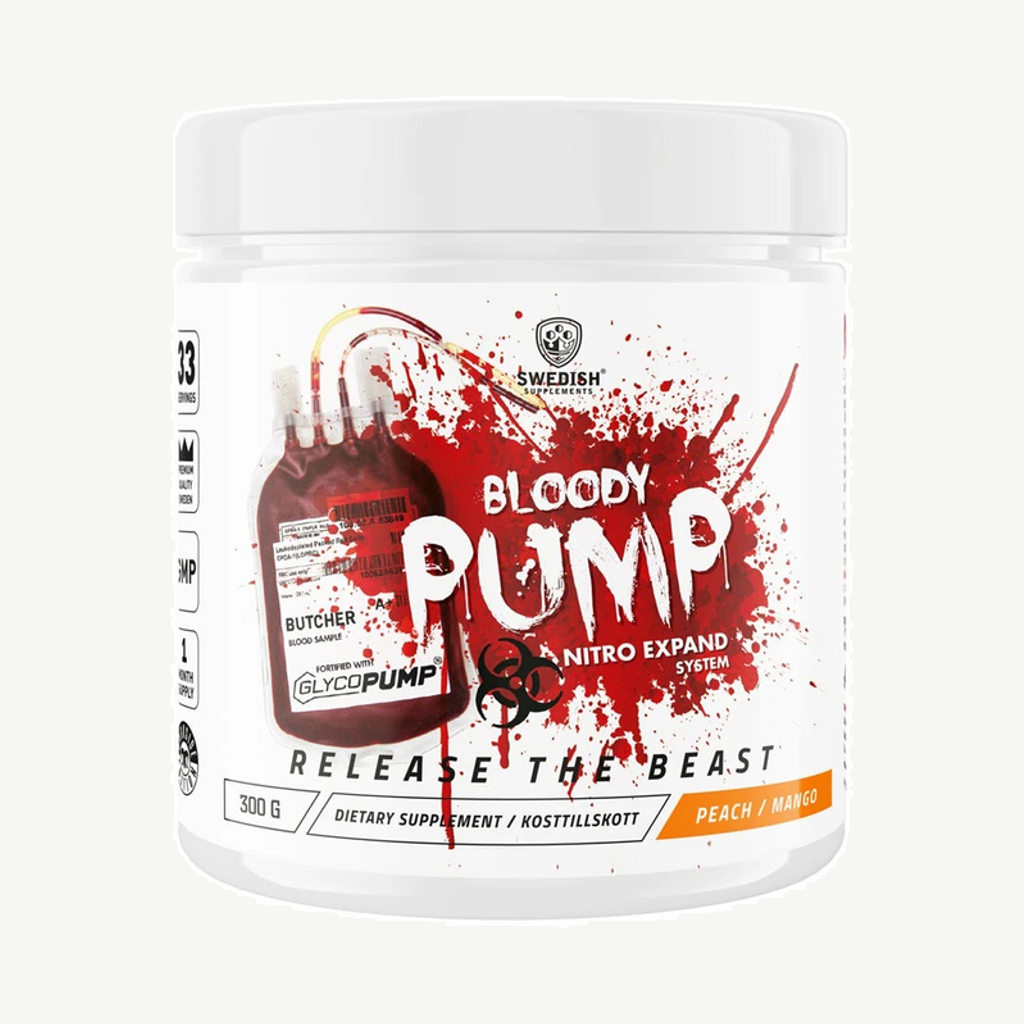 Förpackningen till Swedish Supplements Bloody Pump 300 g