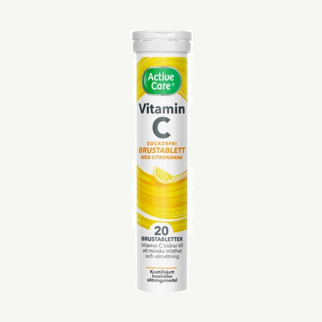 Förpackningen till Active Care C-vitamin Citron 20 brustabletter