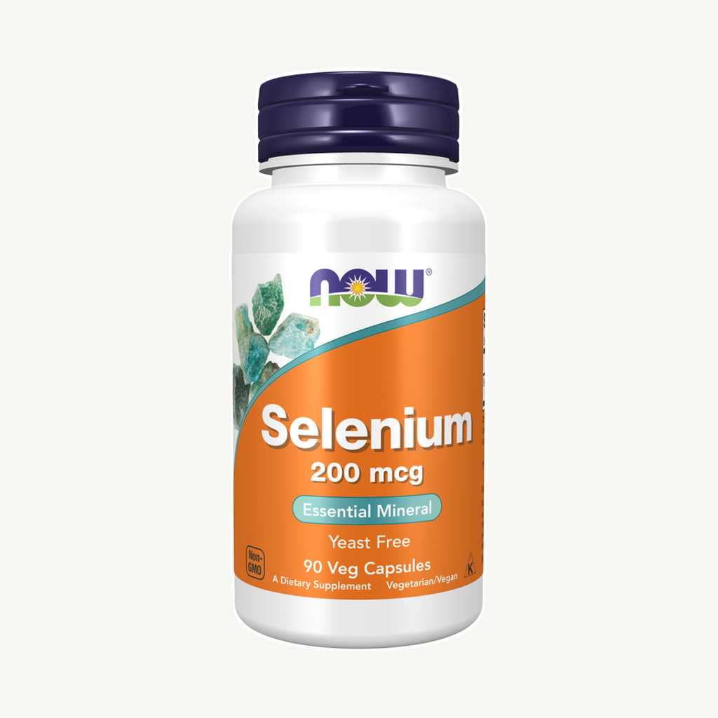 Förpackningen till NOW Selenium 200  µg 90 kapslar