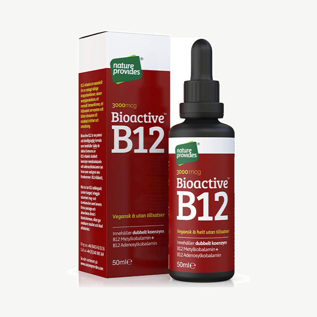 Förpackningen till Bioactive Flytande B12 50 ml