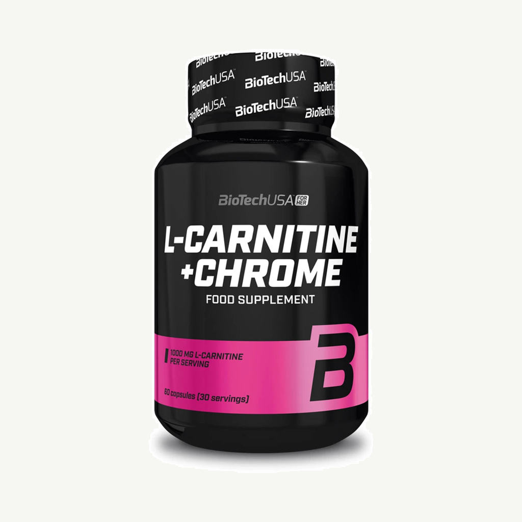 Förpackningen till BioTechUSA L-carnitine + Chrome 60 caps