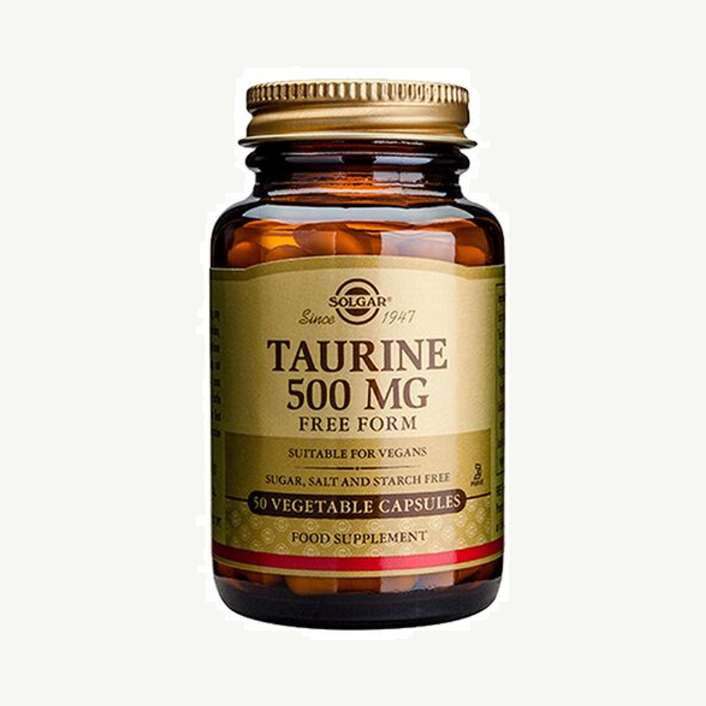Förpackningen till Taurine 500 mg 50 kapslar