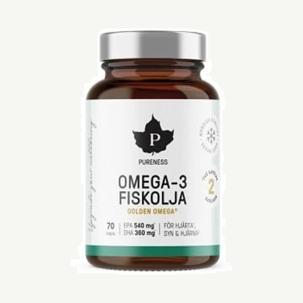Förpackningen till Omega-3 Fiskolja, 70 kapslar
