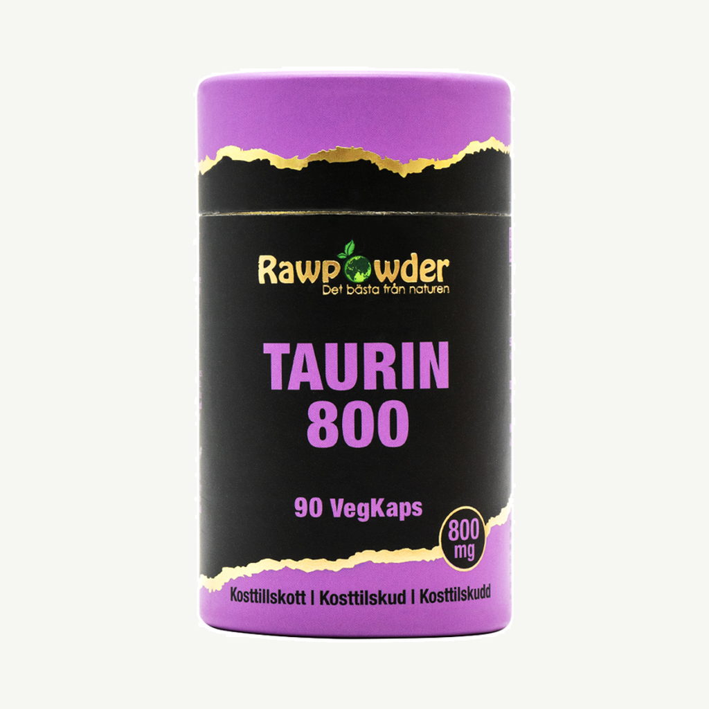 Förpackningen till Rawpowder Taurin 800 mg 90 kapslar