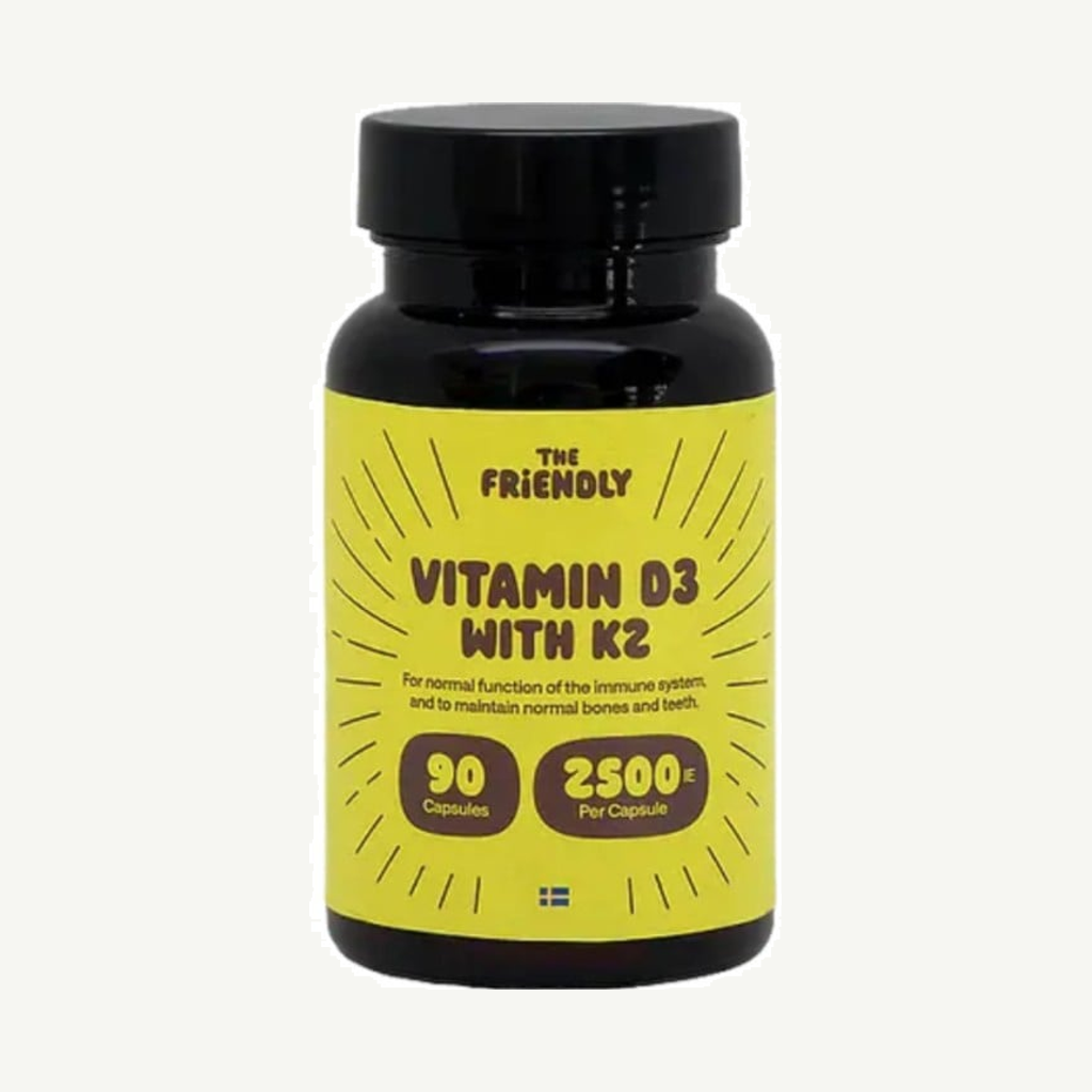 Förpackningen till The Friendly Fat Company Vitamin D3 + K2, 90 kapslar