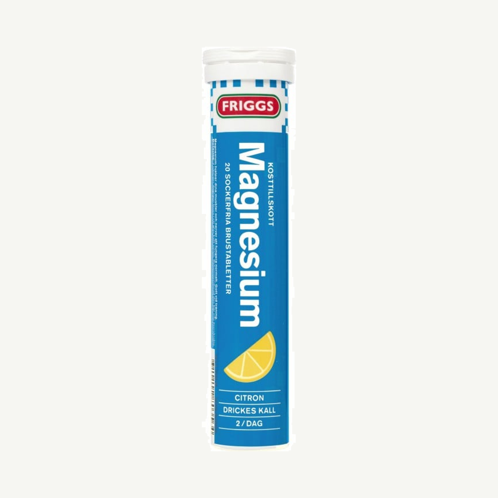 Förpackningen till Friggs Magnesium Citron 20 brustabletter