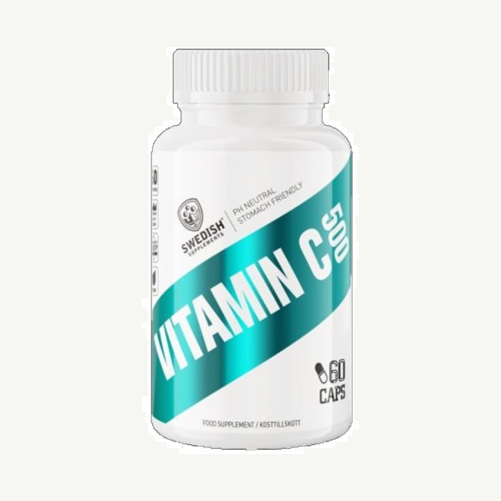Förpackningen till Swedish Supplements Vitamin C 500, 60 kapslar