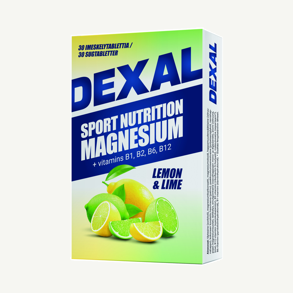 Förpackningen till Dexal Magnesium Sugtabletter Lemon & Lime 30 st