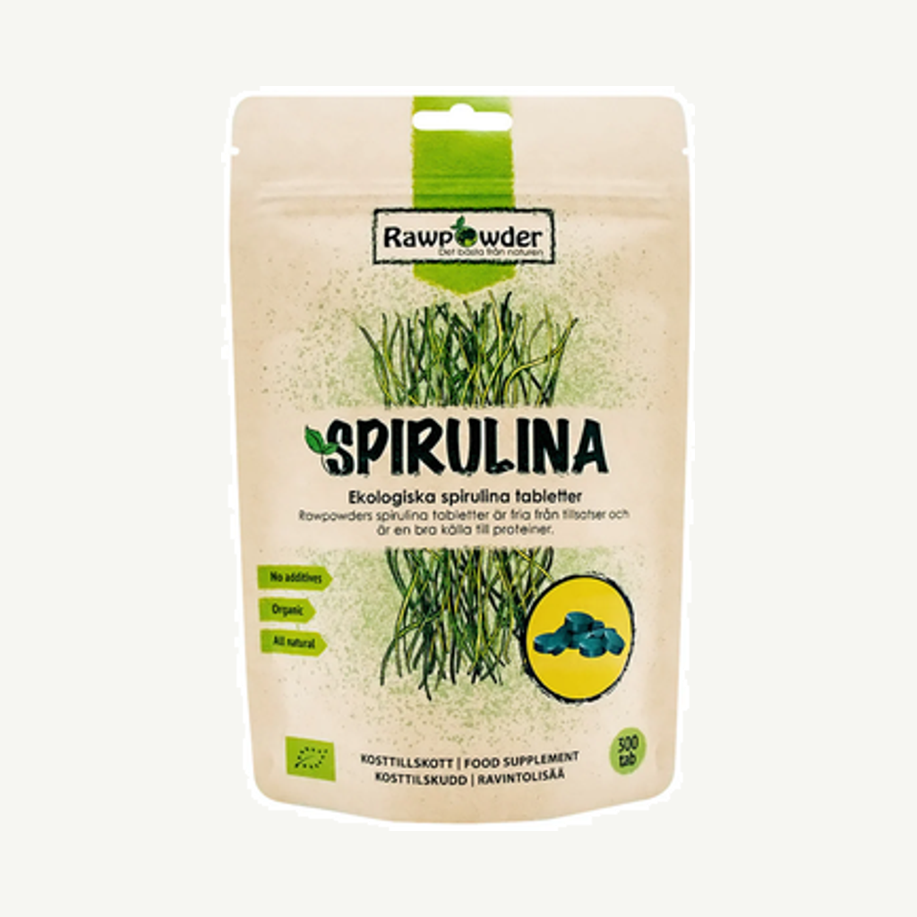 Förpackningen till Rawpowder Spirulina 300 tabletter