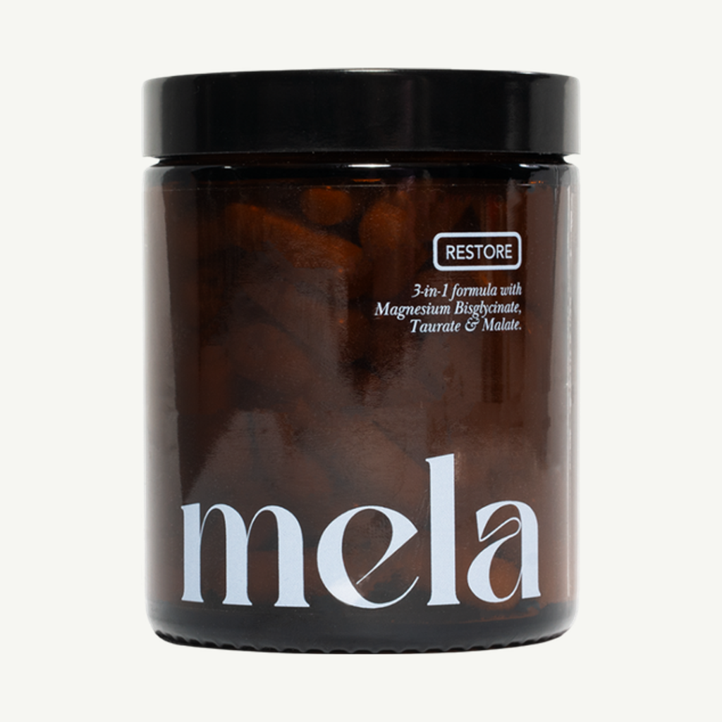 Förpackningen till Mela Restore Triple Magnesium 90 kapslar