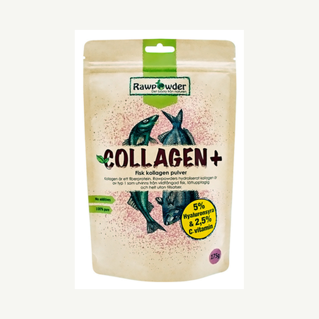 Förpackningen till Fiskkollagenpulver & Hyaluronsyra 175g