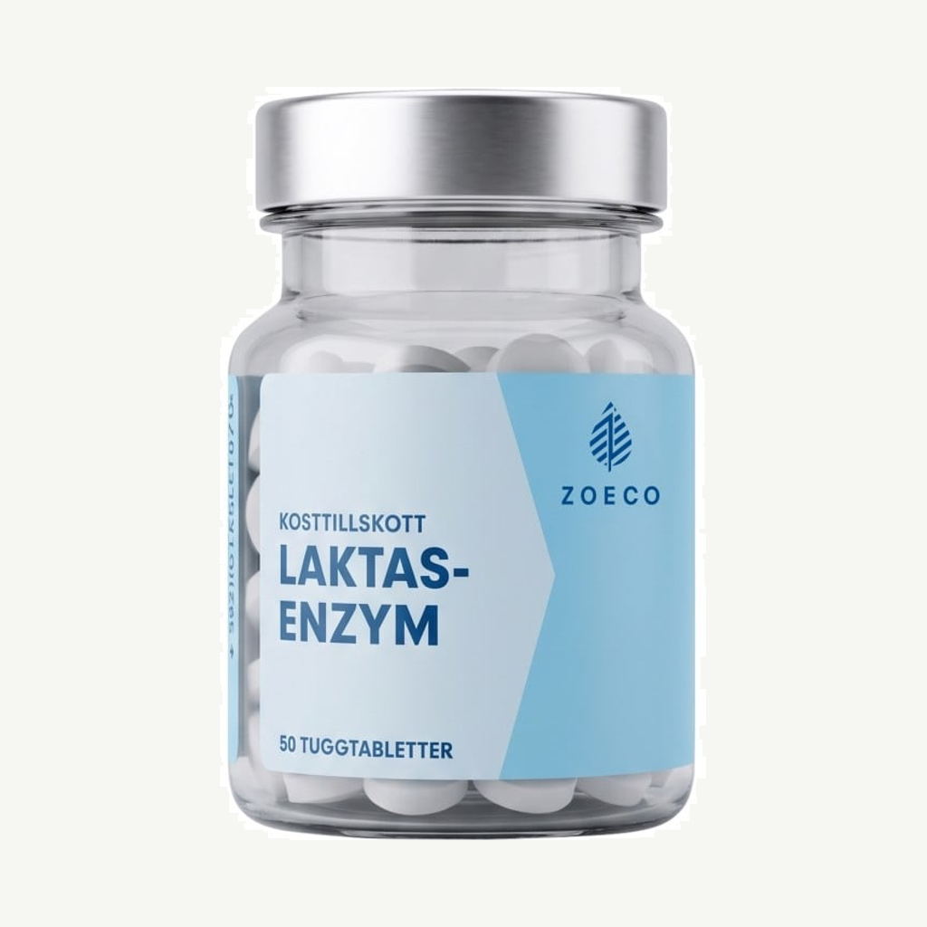 Förpackningen till Zoeco Laktasenzym 50 tuggtabletter