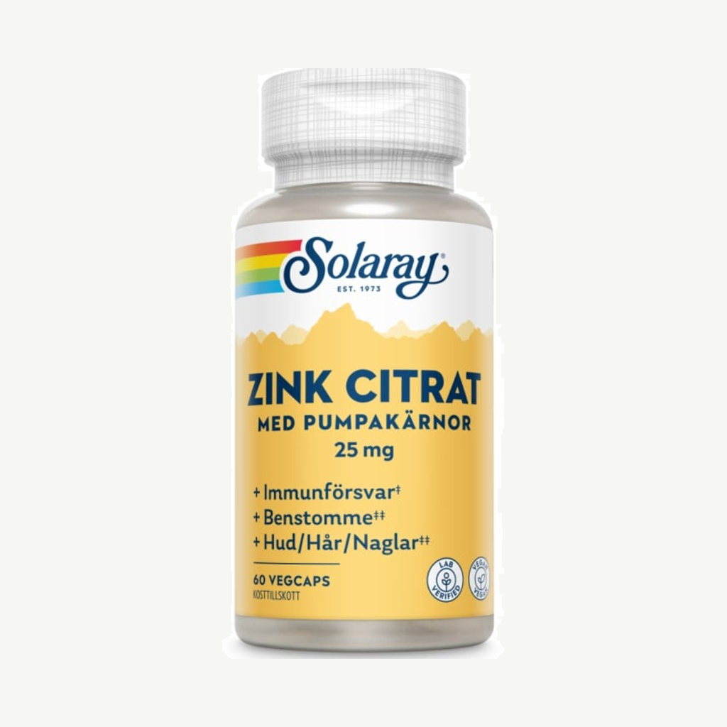 Förpackningen till Solaray Zink Citrat 60 kapslar